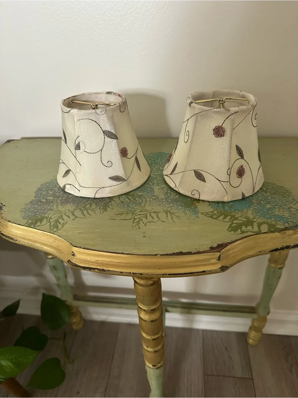 Cream Floral Embroidered Mini Lampshade Pair